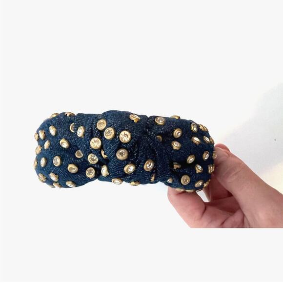 Lele Sadoughi Denim Crystal Knotted Headband NWOT